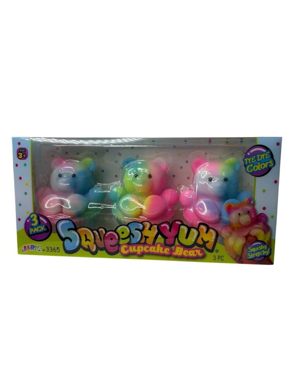 Ja-Ru Squeeshy Yum Cupcake Bear 3-Pack Tye Dye Colors Squishy Stretchy Toy